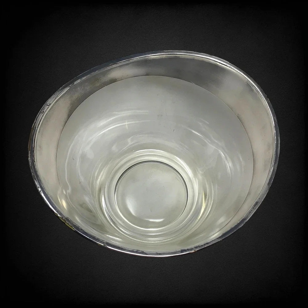 Vtg MCM Sculptural Art Glass Bowl Ice Bucket Silver Band Dorothy Thorpe Style